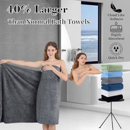 Extra Large Bath Sheet Set of 4,Ultra Soft Fluffy Towel,35”x 70”Oversized Bath Towel Set,Premium Microfiber Bathroom Towel Set Highly Absorbent Quick Dry Shower Towel for Bathroom,Hotel,Spa(Grey)
