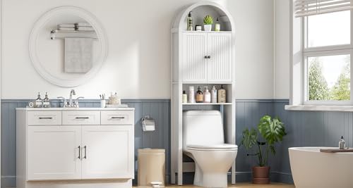 Arched Over The Toilet Storage Cabinet with Fluted Doors, Bathroom Shelf