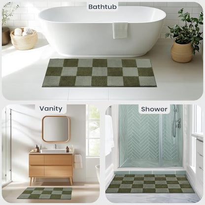 PURRUGS Bathroom Rug Non-Slip Machine Washable 24" x 36", Super Absorbent and Quick-Dry Bath Mat, Extra Soft and Plush Bath Rug for Shower, Bathtub and Sink, Sage Green & Olive Green