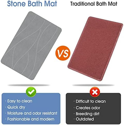 VEELOIM Stone Bath Mat, Diatomaceous Earth Shower Mat for Bathroom Grey