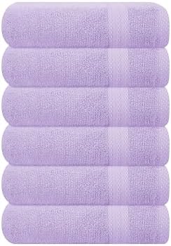 GLAMBURG Ultra Soft 6-Piece Hand Towel Set 16x28-100% Ringspun Cotton - Durable & Highly Absorbent Hand Towels - Ideal for use in Bathroom, Kitchen, Gym, Spa & General Cleaning - Purple