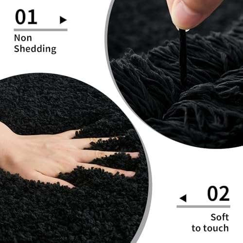 Disolla Toilet Mat 22x24 Black - Non Slip Fluffy U-Shaped Contour Rug, Ultra-Soft Plush Toilet Floor Mat, Absorbent & Machine Washable