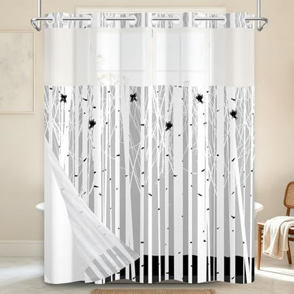 No Hook Shower Curtain with Snap-in Liner 71x74 Inch