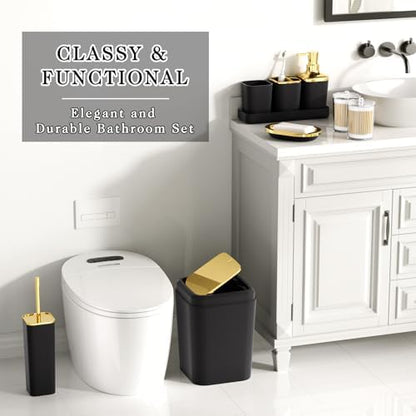 XLHOMO Bathroom Accessories Set - Luxury Black Bathroom Set, 9 Pieces Bathroom Accessory Set, Black Bathroom Accessories with Trash Can, Toilet Brush & Soap Dispenser