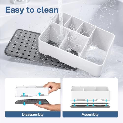 TQRR Bathroom Countertop Organizer -6 Slots Drain Tray Toothbrush Holders
