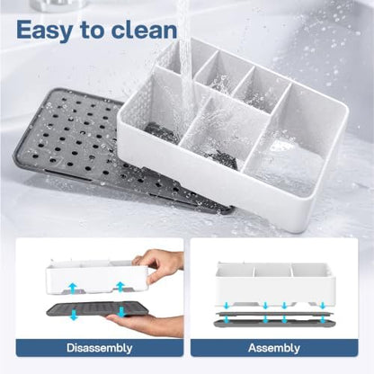 TQRR Bathroom Countertop Organizer -6 Slots Drain Tray Toothbrush Holders