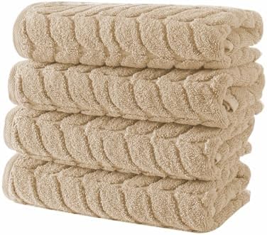 BAGNO MILANO Turkish Cotton Bath Towels, Hand Towels - Soft Plush Jacquard Collection Luxury Towels Set (Latte, Hand Towel Set of 4)