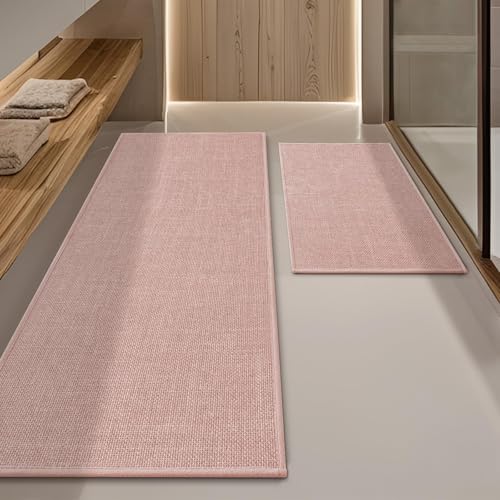 YIHOUSE Bathroom Rugs Thin Bath Mat Sets 2 Pieces Quick Dry,Pink
