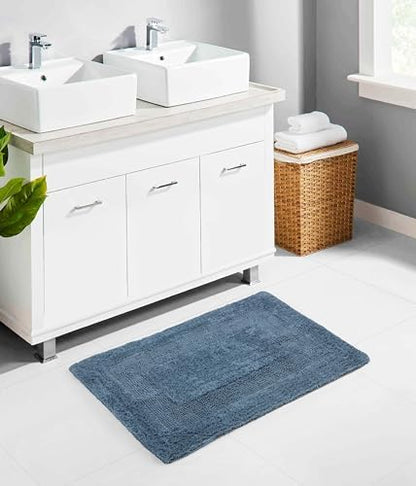 COTTON CRAFT 2 Pack Reversible Bath Mat Rug - Soft Plush -17x24- Azure Blue