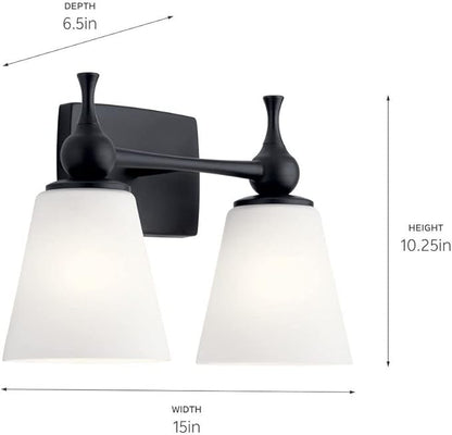 Kichler Cosabella 15 Inch 2 Light Vanity Light with Satin Etched Case Opal in Polished Nickel