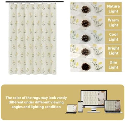 ORTIGIA Linen Shower Curtain Farmhouse Vintage Yellow Green Floral Shower Curtains Navy Boho Rustic Block Print Cottagecore Decor for Bathroom 72 W x 72 L