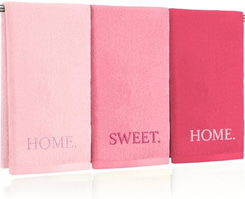 FuWeave 3 Pcs Pink Decorative Hand Towels for Bathroom, Home Sweet Home