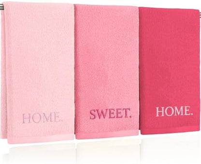 FuWeave 3 Pcs Pink Decorative Hand Towels for Bathroom, Home Sweet Home