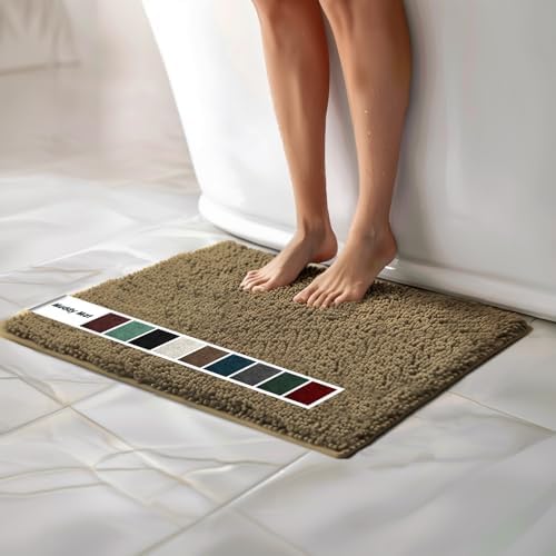 Muddy Mat Chenille Bathroom Rugs Quick Dry Microfiber Mats Non Slip Washable, Extra Thick, Soft and Highly Absorbent Bath Mats for Bathroom, Kitchen, and Shower Floor - Beige Medium 30"X19"