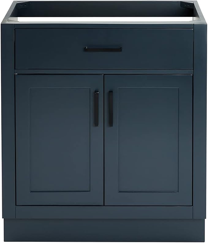 ARIEL Hepburn 30-inch Bathroom Vanity Base Cabinet,Solid Wood, 2 Soft Closing Doors, 1 Dovetail Drawers, Midnight Blue
