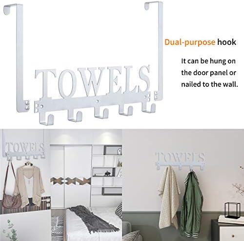 Kuhome Over The Door Hooks, Towel Hooks for Bathroom, Towel Rack Towel Holder for Bathroom Bedroom Kitchen Pool Beach Towels Bathrobe Wall Mount Hang on The Door Cabinet Cupboard (Silver Grey)