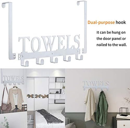 Kuhome Over The Door Hooks, Towel Hooks for Bathroom, Towel Rack Towel Holder for Bathroom Bedroom Kitchen Pool Beach Towels Bathrobe Wall Mount Hang on The Door Cabinet Cupboard (Silver Grey)