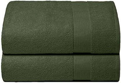 Belizzi Home Premium Cotton Oversized 2 Pack Bath Sheet 35x70-100% Pure Cotton - Ideal for Everyday use - Ultra Soft & Highly Absorbent - Machine Washable - Olive Green