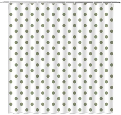 Polka Dot Shower Curtain Sage Green White Retro Spot Vintage Fabric Decorative Bathroom Curtains with Hooks,70" Wx70 H
