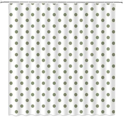 Polka Dot Shower Curtain Sage Green White Retro Spot Vintage Fabric Decorative Bathroom Curtains with Hooks,70" Wx70 H