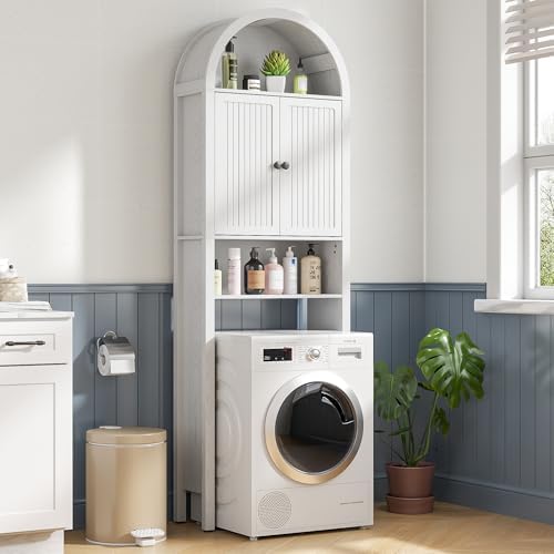 Arched Over The Toilet Storage Cabinet with Fluted Doors, Bathroom Shelf