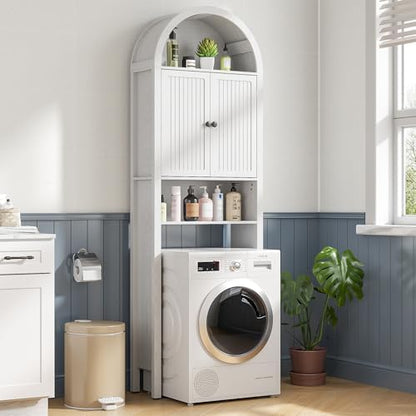 Arched Over The Toilet Storage Cabinet with Fluted Doors, Bathroom Shelf