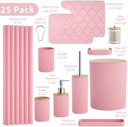 Pink Bathroom Accessories Set with Shower Curtain and Rugs, Decor