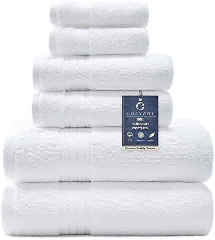 COZYART Luxury Bath Towel Set 6 Pcs White 100% Turkish Cotton 650 GSM