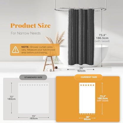 BTTN Small Boho Linen Heavy Duty Cloth Shower Curtain, 36x72, Charcoal Grey