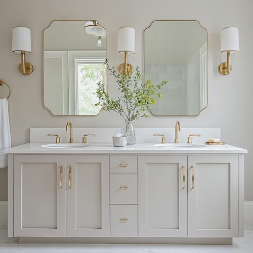 MIRRORART Gold Bathroom Mirror 24x36 Inch, Scalloped Mirrors for Bathroom Sink, Notched Corner Rectangle Mirror in 1’’ Stainless Steel Metal Frame Home Remodel Wall Mount Vertical/Horizontal