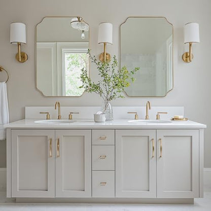 MIRRORART Gold Bathroom Mirror 24x36 Inch, Scalloped Mirrors for Bathroom Sink, Notched Corner Rectangle Mirror in 1’’ Stainless Steel Metal Frame Home Remodel Wall Mount Vertical/Horizontal