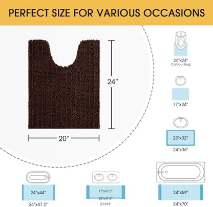 ACCUMTEK Upgrade Luxury Brown Toilet Bathroom Rug Mat 24" x 20" Contour Rug, Ultra Soft Thick Absorbent Bath Mats, Non Slip Chenille Toilet Mat for Bathroom, Bedroom, Kitchen, Shower, Tub