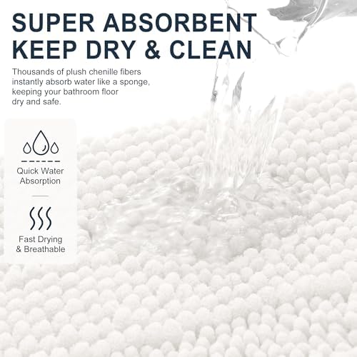 Smiry Thick Chenille Large Bathroom Runner Rugs 47x32, Soft Bath Mat, Ivory