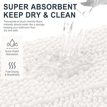 Smiry Thick Chenille Large Bathroom Runner Rugs 47x32, Soft Bath Mat, Ivory