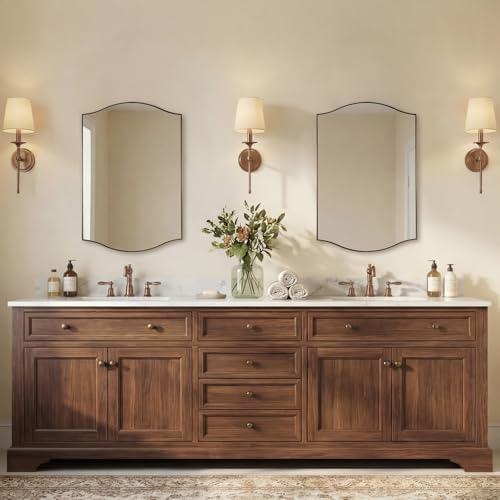ANDY STAR 20"x30" Bronze Bathroom Mirror, Rectangle Scalloped Wall Mirror in Stainless Steel Metal Frame, Modern Brushed Bronze Finish with Curved Edge Design, Wall-Mount Mirror for Bathroom, Entryway