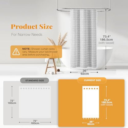 BTTN Stall Boho Farmhouse Linen Heavy Duty Shower Curtain, 36x72, Gray/Grey