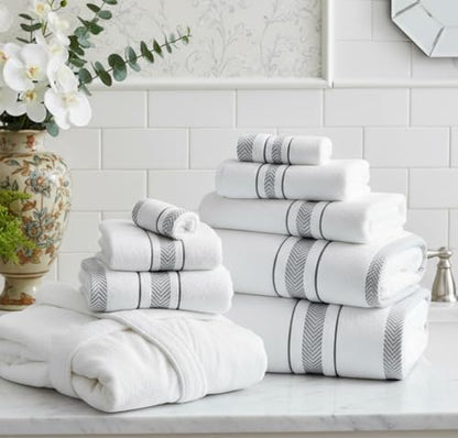 Bath Towels Set for Bathroom – Luxury 6-Piece Cotton Towels, Soft Absorbent & Quick Dry, 600 GSM Bath Towels for Bathroom, Hotel Spa Quality (White/Grey, 6- Bath Towel Set)