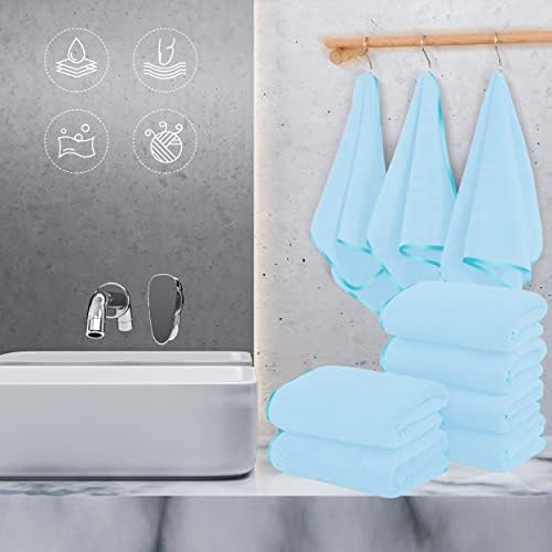 TENSTARS Silk Hemming Hand Towels for Bathroom - Quick Drying - Ultra Soft Microfiber Absorbent Towel for Bath Fitness, Gym, Shower, Hotel, and Spa - 16x28 Inch | Set of 6, Aquamarine
