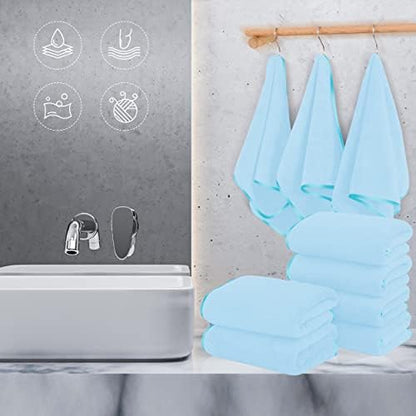TENSTARS Silk Hemming Hand Towels for Bathroom - Quick Drying - Ultra Soft Microfiber Absorbent Towel for Bath Fitness, Gym, Shower, Hotel, and Spa - 16x28 Inch | Set of 6, Aquamarine