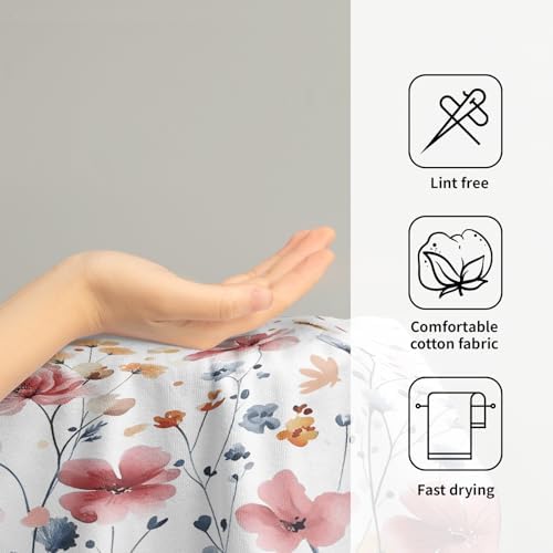 Watercolor Flowers Hand Towels, 14x28 Inch Pink Blue Floral Butterfly Botanical Absorbent Soft Dish Washing Cloth Face Tea Towels for Kitchen Bathroom Gym Hotel Spa Decor