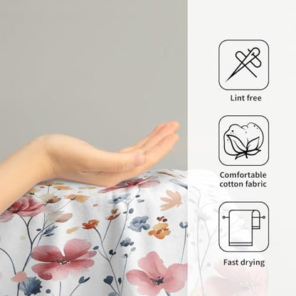 Watercolor Flowers Hand Towels, 14x28 Inch Pink Blue Floral Butterfly Botanical Absorbent Soft Dish Washing Cloth Face Tea Towels for Kitchen Bathroom Gym Hotel Spa Decor