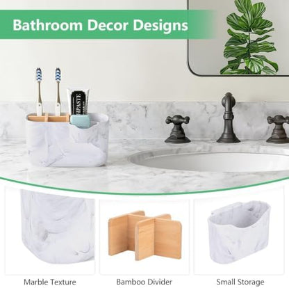 GFWARE Marble Toothbrush Holder, Bathroom Storage Organizer with Small Box