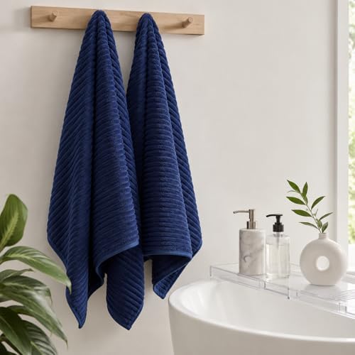 4 Piece Bath Towels, 30"x60" Microfiber Towels Set, Navy Blue