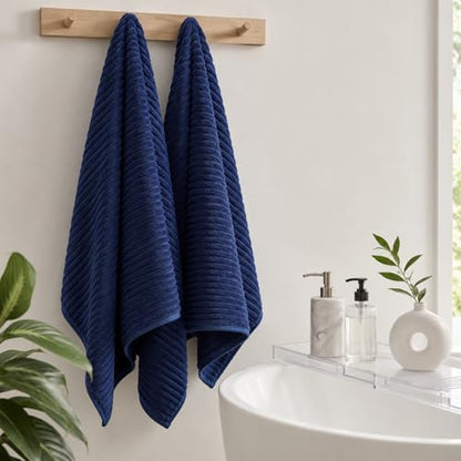 4 Piece Bath Towels, 30"x60" Microfiber Towels Set, Navy Blue