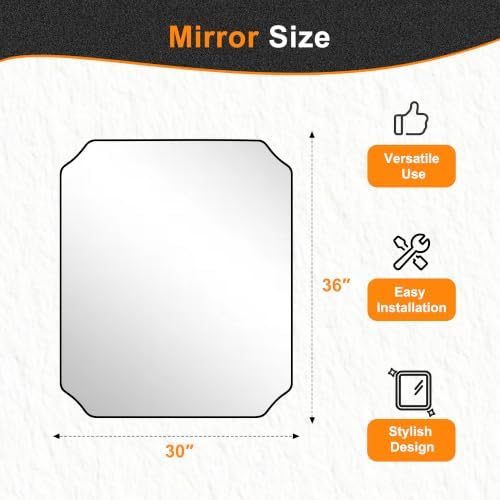 Delma Bathroom Vanity Mirror, Black Framed Aluminum Bathroom Mirror for Over Sink, Scalloped Round Corner Wall Mirror, High-Definition Vanity Mirror, Hangs Horizontally or Vertically (36x30,Black)