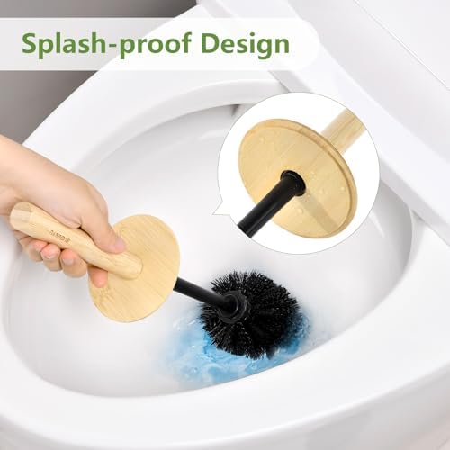 Black Toilet Bowl Brush and Holder Set,Cute Rv Bamboo Cleaner Scrubber