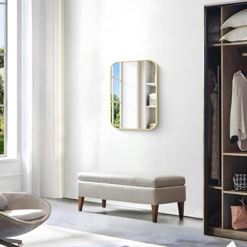BONEWEI Gold Bathroom Mirror,18x24 inch Wall Mirror for Bathroom Wall Mounted,Round Rectangle Mirror for Bathroom Over Sink,Modern Frame for Home Decor Living Room,Bedroom Entryway,Horizontal/Vertical