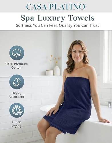 Casa Platino Bath Towel Set 100% Cotton 24 Piece Soft Absorbent - Navy
