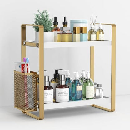 LEMIKKLE Bathroom Counter Organizer with Basket, Perfume,Makeup Organizers for Vanity,Storage Organizers for Bathroom, Kitchen, Dresser（White）