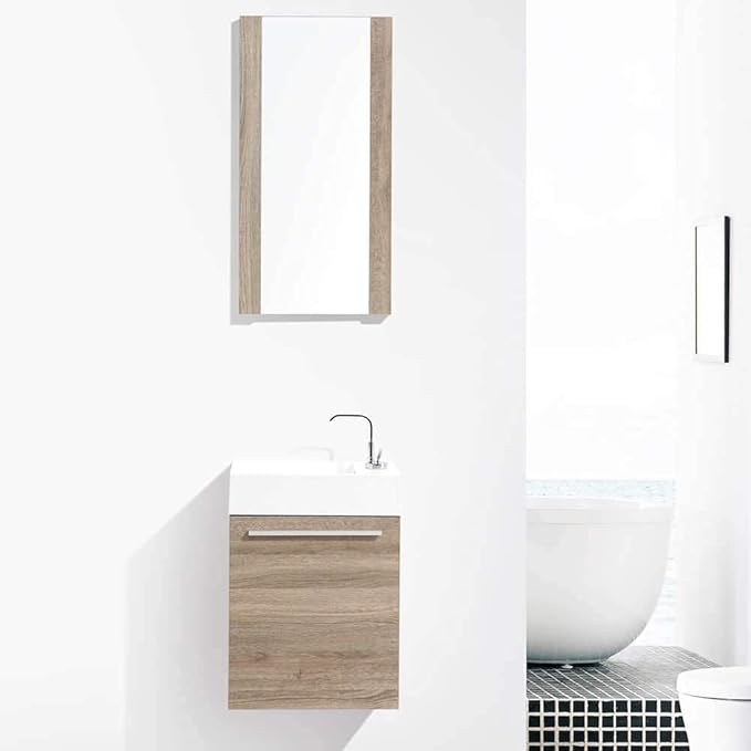 Blossom 18-Inch Floating Bathroom Vanity with Acrylic Sink and Mirror, All-Wood Construction, Space-Saving Wall Mounted Vanity for Compact Bathrooms, Modern Design Bathroom Sink Cabinet, Cart Oak